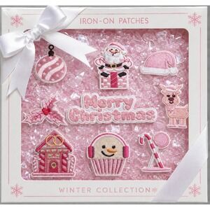 Pink Christmas Iron‎ On Patches 9pc Set Winter Collection Santa Reindeer Snowman
